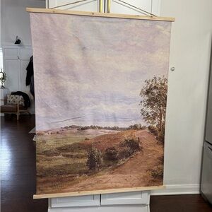 Pastoral Landscape Tapestry in Brown and Green- 5ft wall art